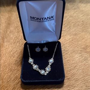 Montana Silversmiths Silver Necklace and Earrings Set with blue Opal Accents